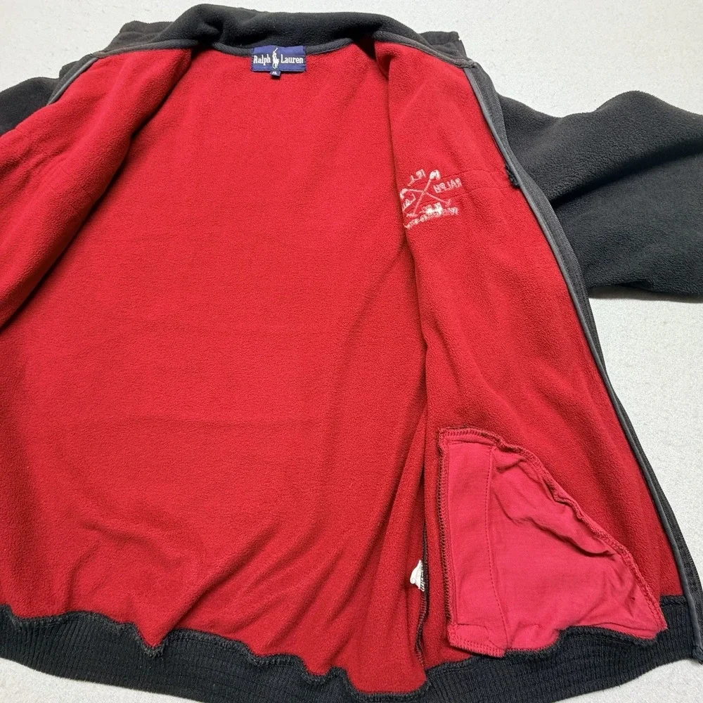 Ralph Lauren RLPC Fleece Jacket Men Black Full Zip Red Lined Polo Size XL FITS M